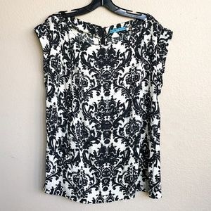 Alice + Olivia Silk Black & White Damask Blouse